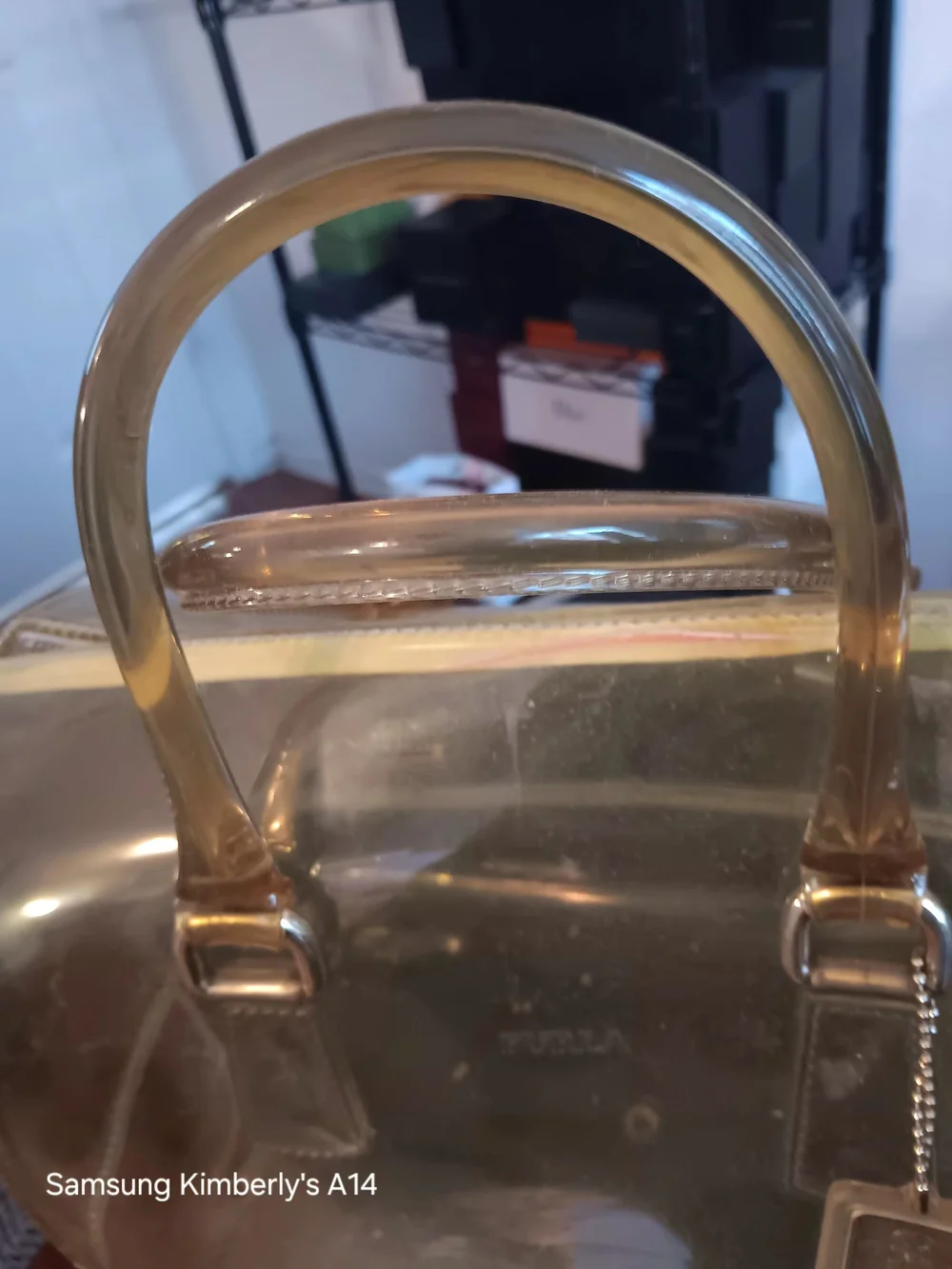 Furla Tan 'Candy' Transparent PVC Rubber Top Handle Satchel Handbag.   ** Authen